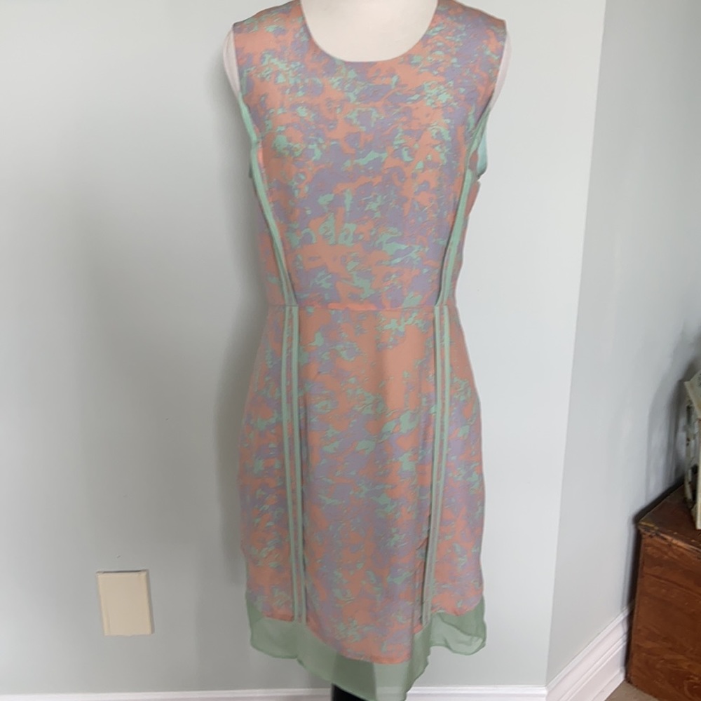 Line and Dot Pastel Monet Silk Dress. - Picture 9 of 13